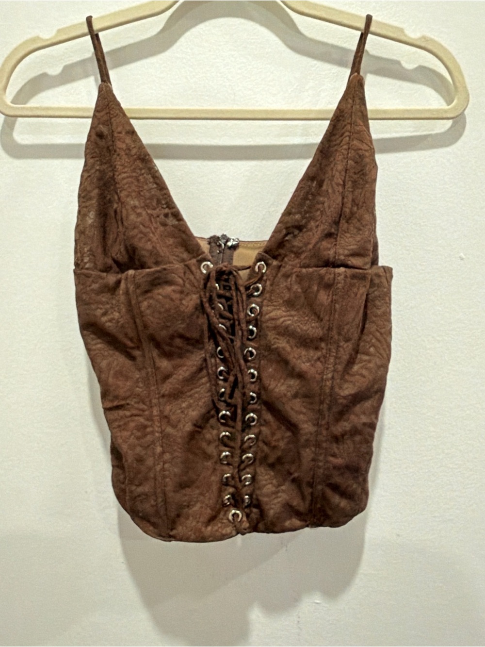 White Fox Boutique Brown Lace-Up Suede Cami
